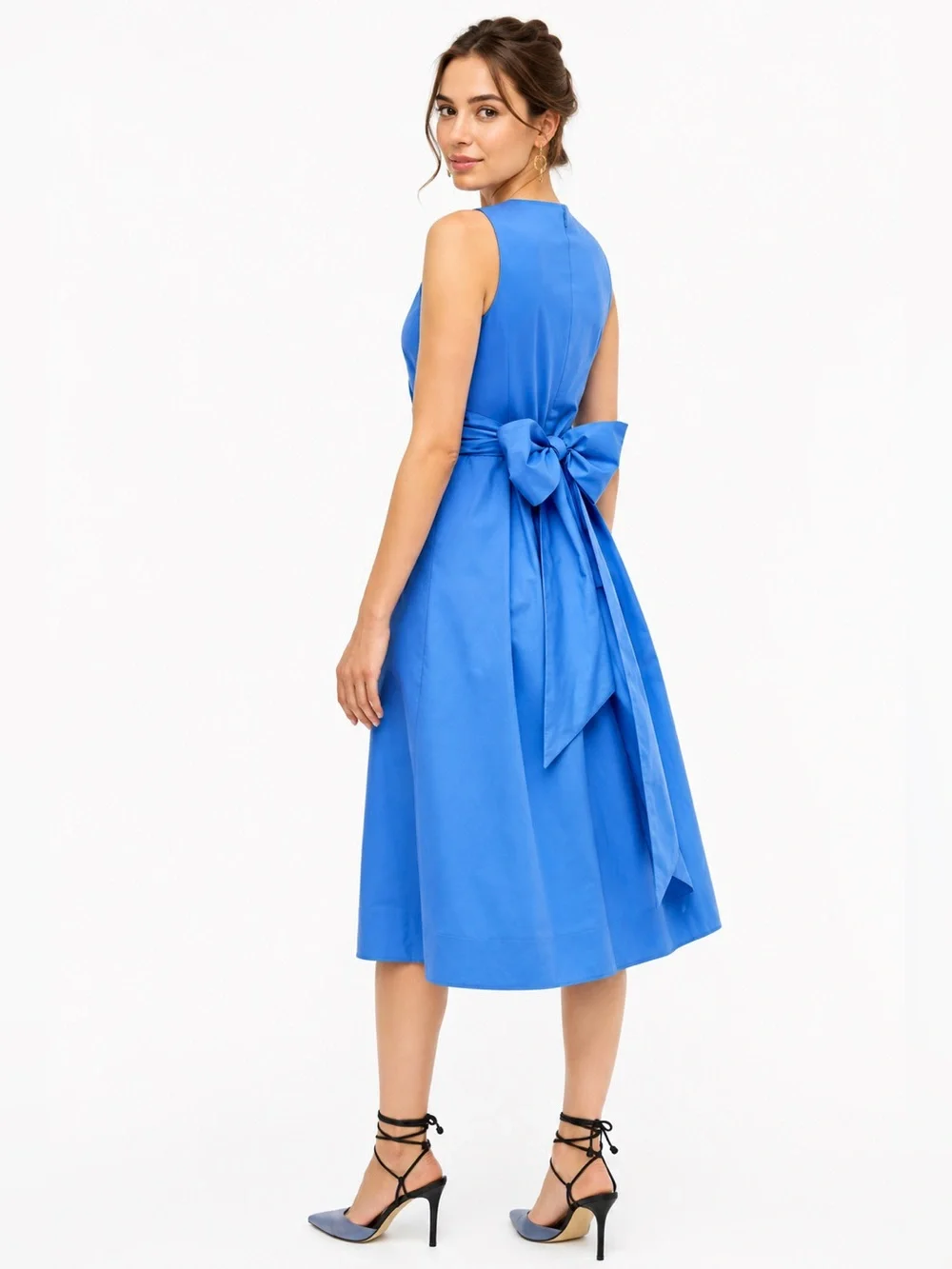 J.Crew V-Neck Faux Wrap Dress Blue 100% Cotton Poplin Sleeveless Size 0 Pockets